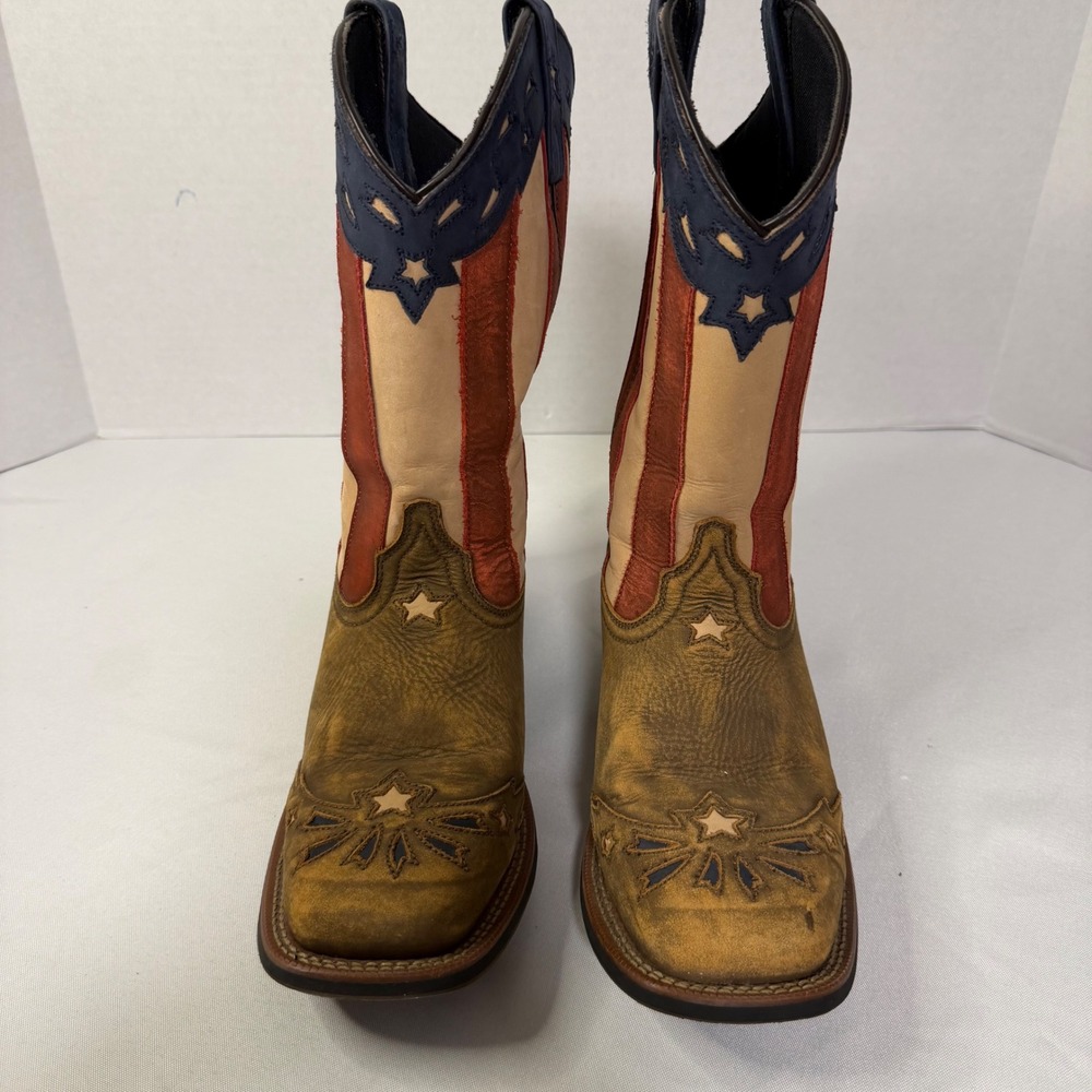Laredo 5665 Americana Star Flag Western Cowboy Boots Brown Red Blue Womens 9 M